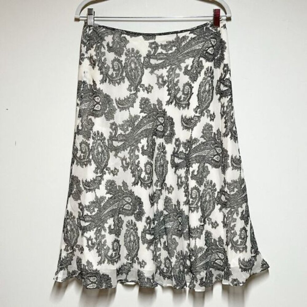 Pendleton Silk Paisley A line Skirt Dark Grey Ivory Sz 8 Petite